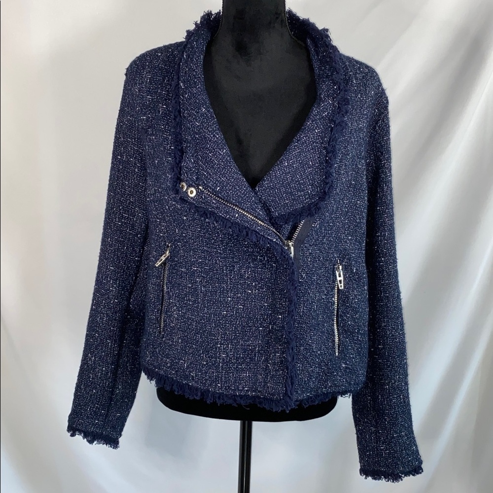 Blank NYC Navy Tweed Moto Jacket Blue Size XL - Picture 1 of 13